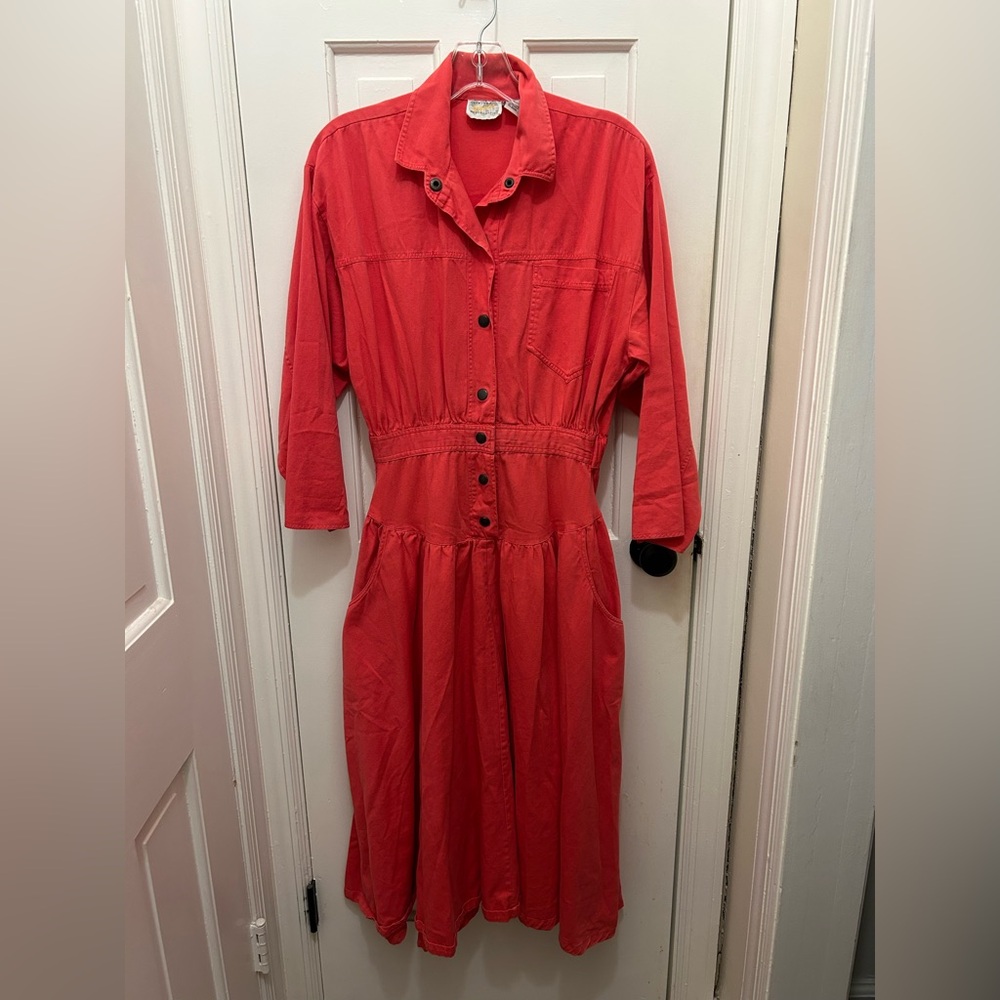 VINTAGE LIMITED EXPRESS 1987 COLLECTION RED SNAP FRONT SHIRT DRESS SIZE 7